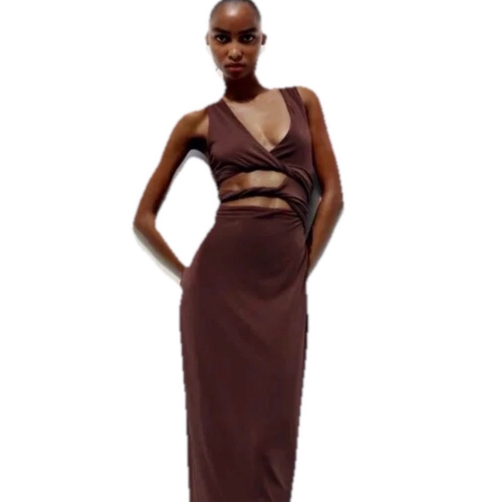 ZARA Twisted CUTOUT Bodycon DRESS NWOT Perfect for RESORT Size XS - Picture 7 of 12